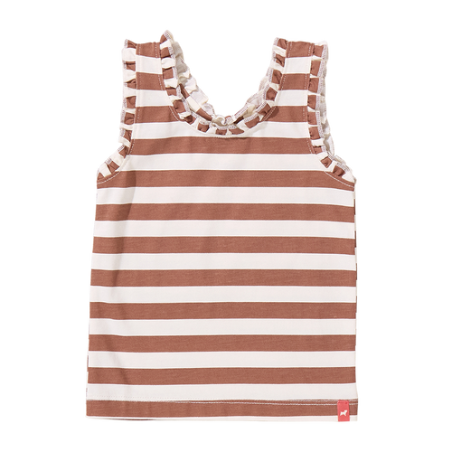 Joy Ruffle Tank - Cocoa Stripe
