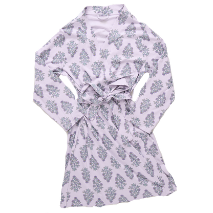 Womens Organic Robe - Lavender Bouquet Floral Blockprint