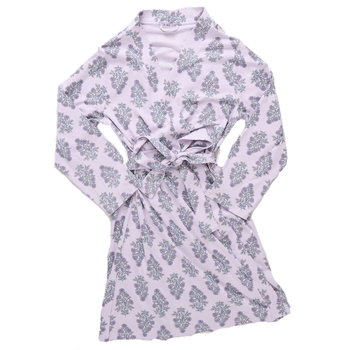 Womens Organic Robe - Lavender Bouquet Floral Blockprint