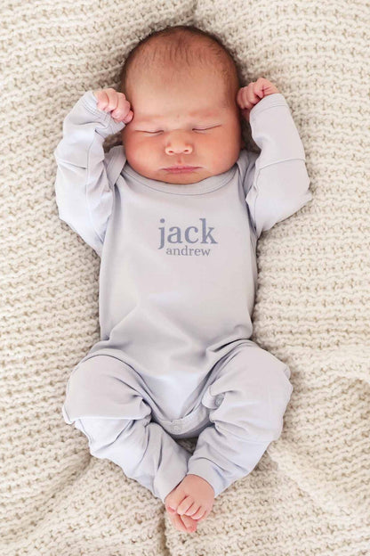 Personalized Full Length Snap Romper | Light Blue