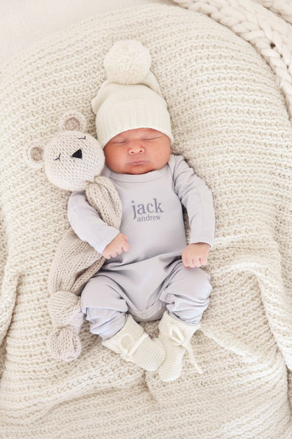 Personalized Full Length Snap Romper | Light Blue