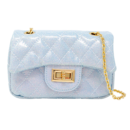 Quilted Metallic Gold Clasp Bag - Sky Blue