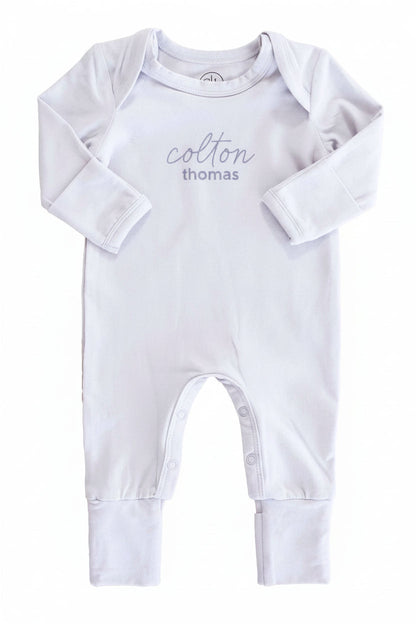 Personalized Full Length Snap Romper | Light Blue