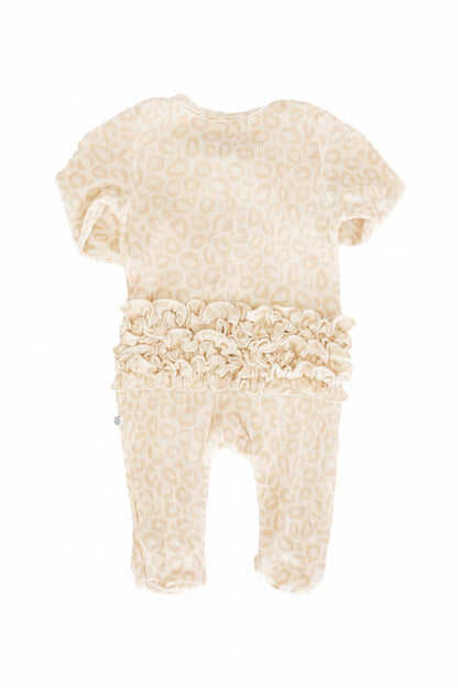 Bamboo Waffle Ruffle Zipper Footie | Lovely Leopard