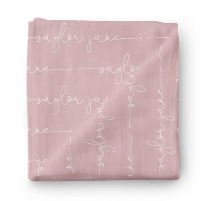 Personalized Mauve Baby Name Swaddle Blanket - Script