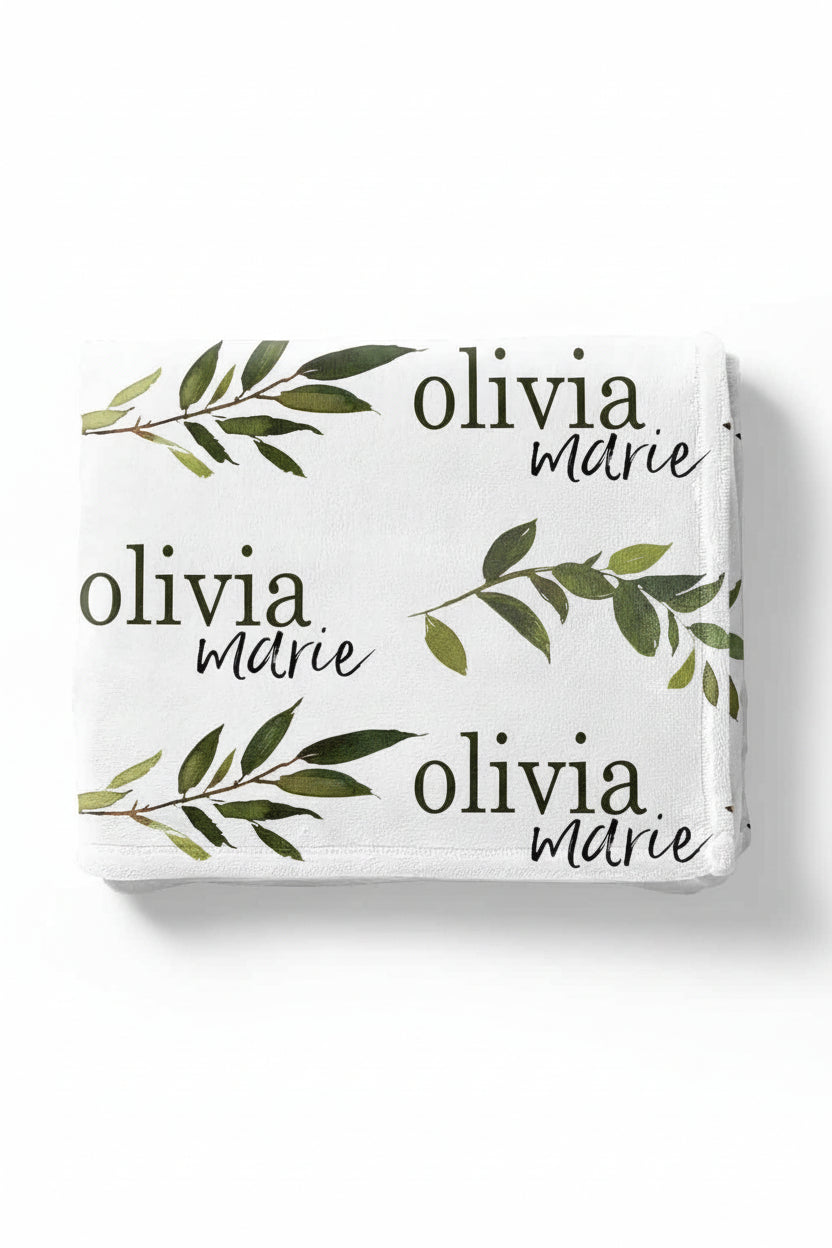 Olive Leaf Personalized Toddler Blanket