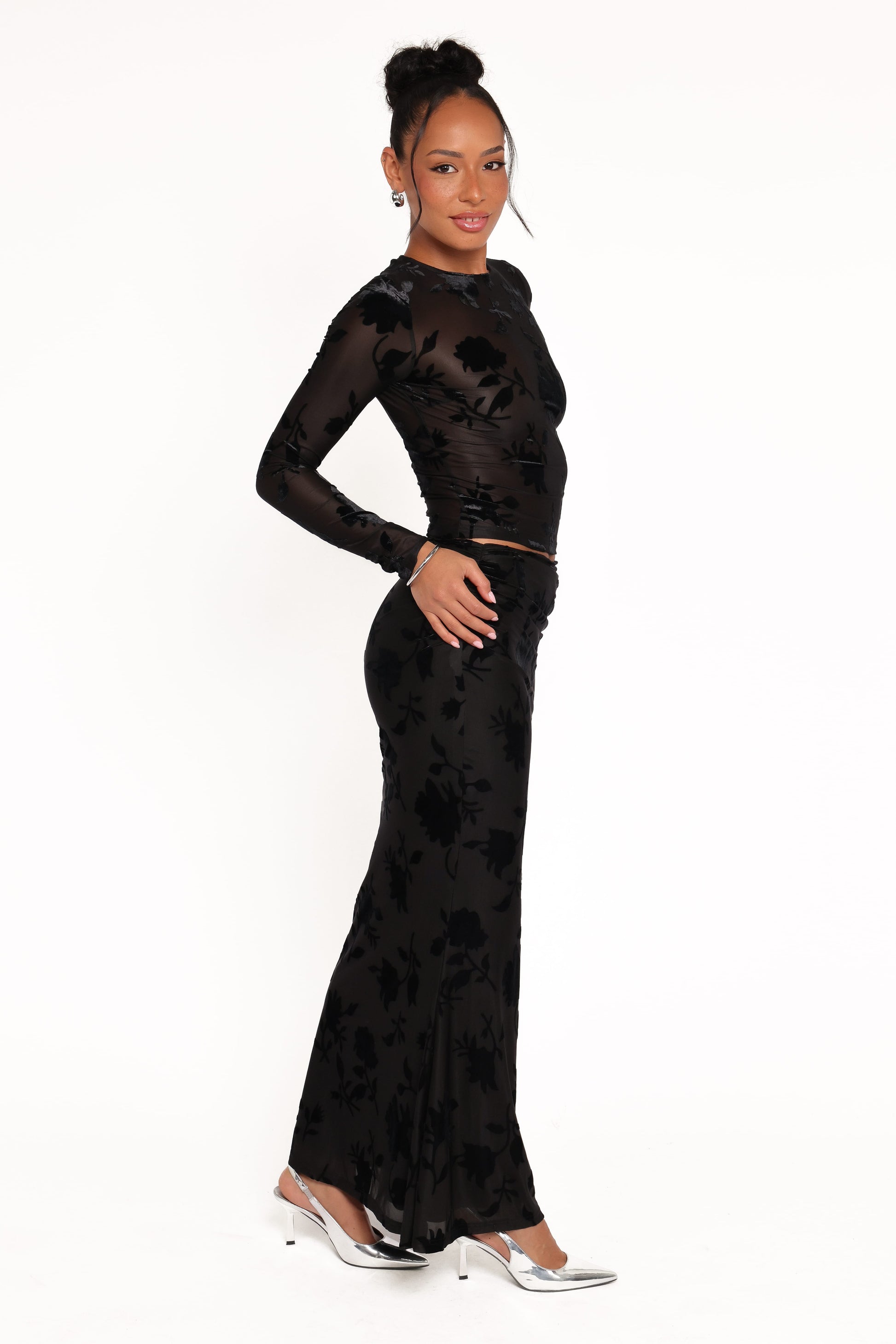 Emily Burnout Velvet Skirt - Black