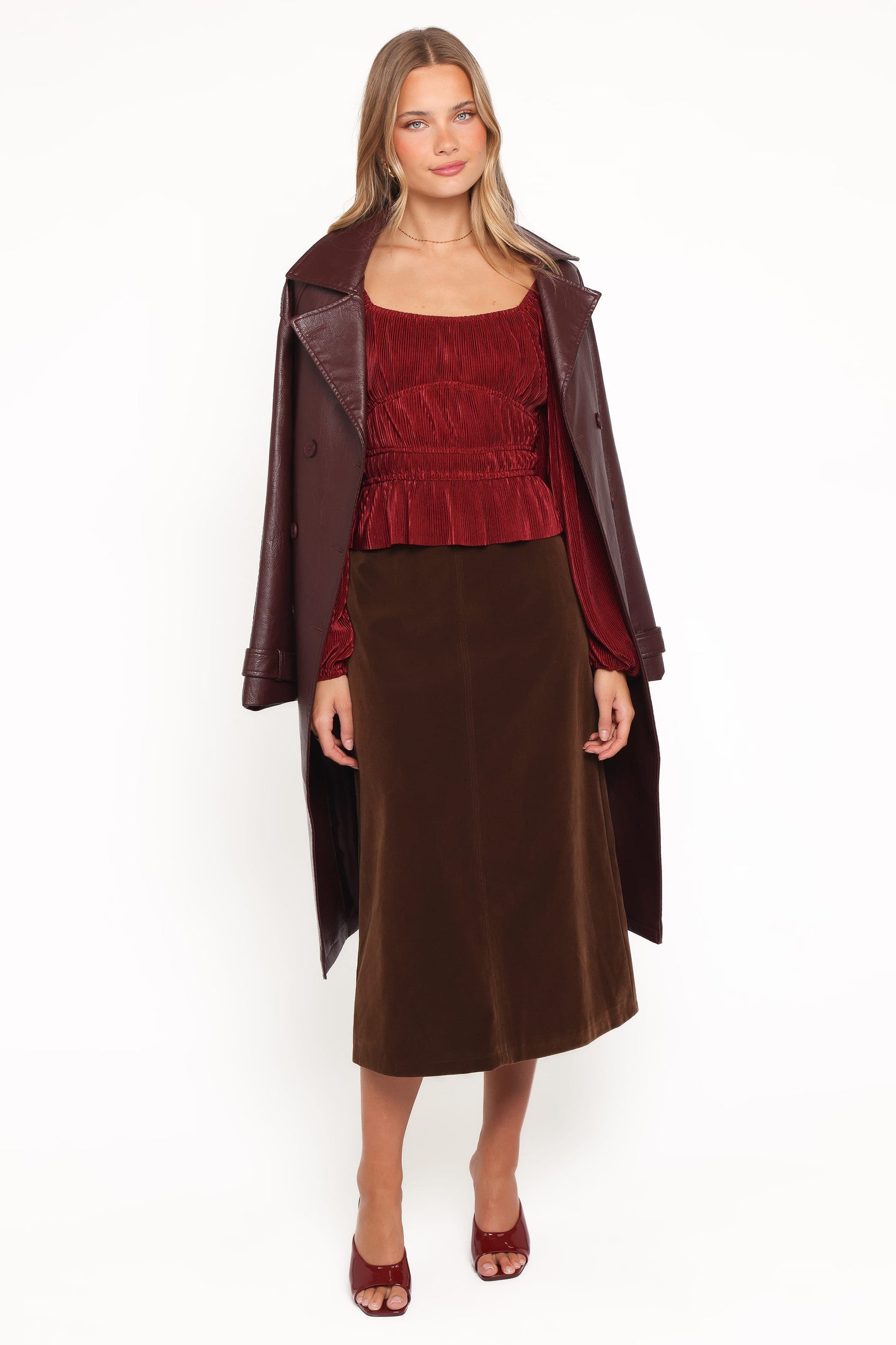 Halina Velvet Midi Skirt - Chocolate