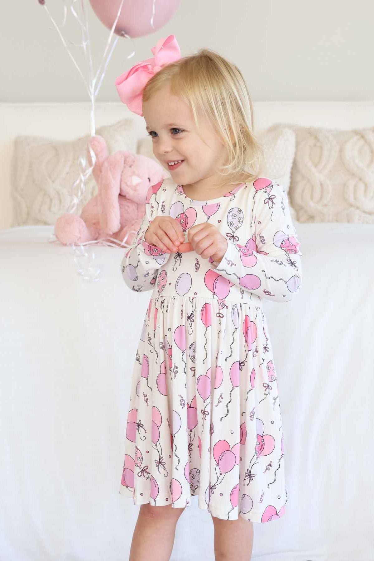 Girls' Long Sleeve Twirl Dress | Party Time Pink