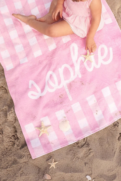 Personalized Kids Beach Towel | Seersucker Dusty Pink