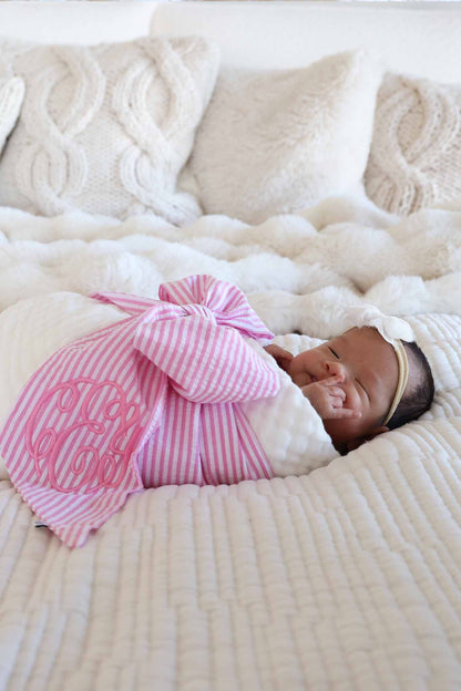 Personalized Newborn Bow Sash | Seersucker