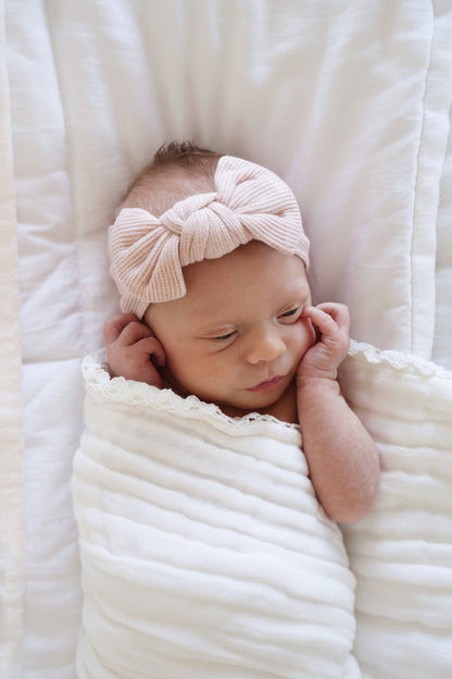 Bamboo Waffle Knit Large Bow Headwraps