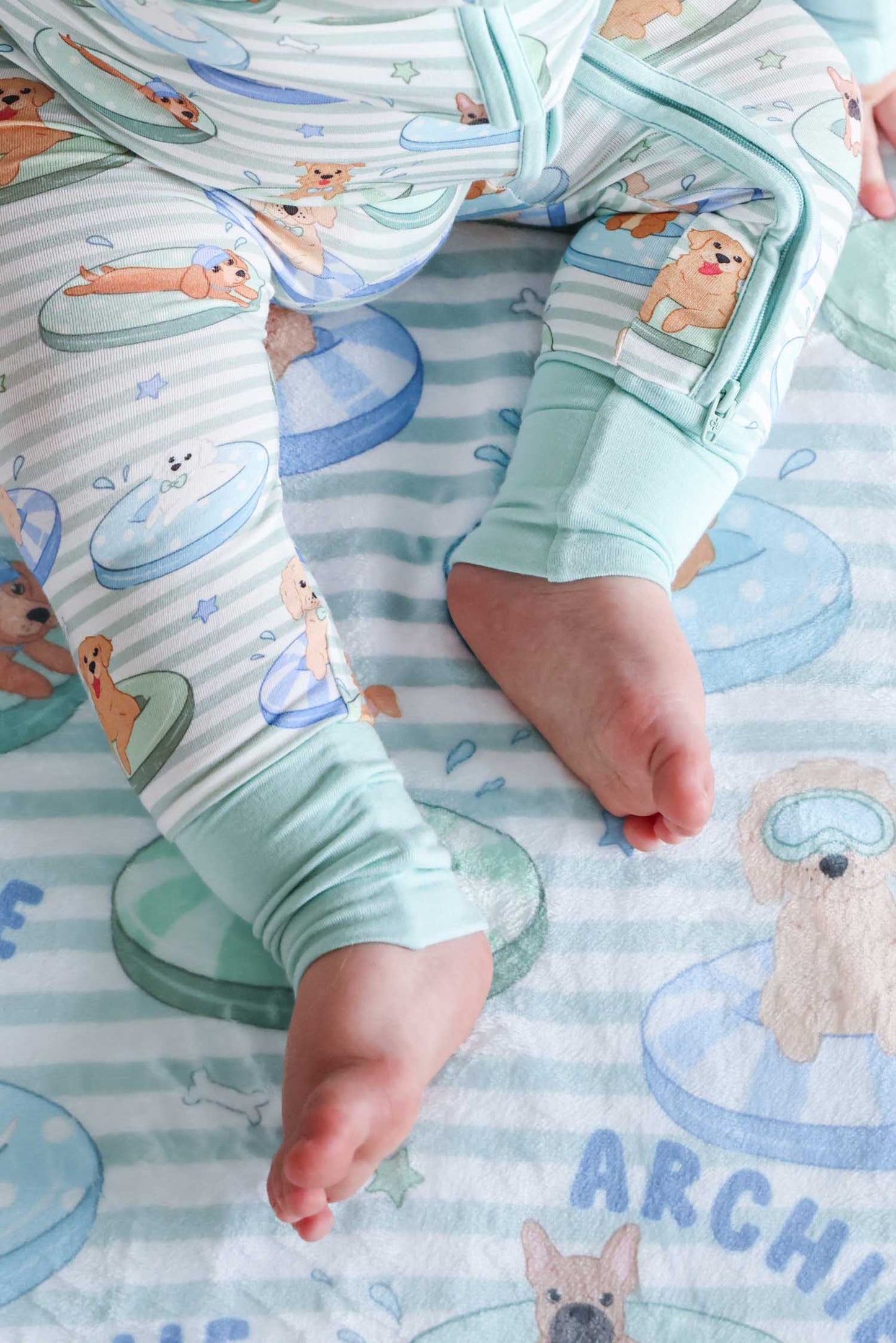 Convertible Bamboo Zip Romper | Poolside Pups Blue