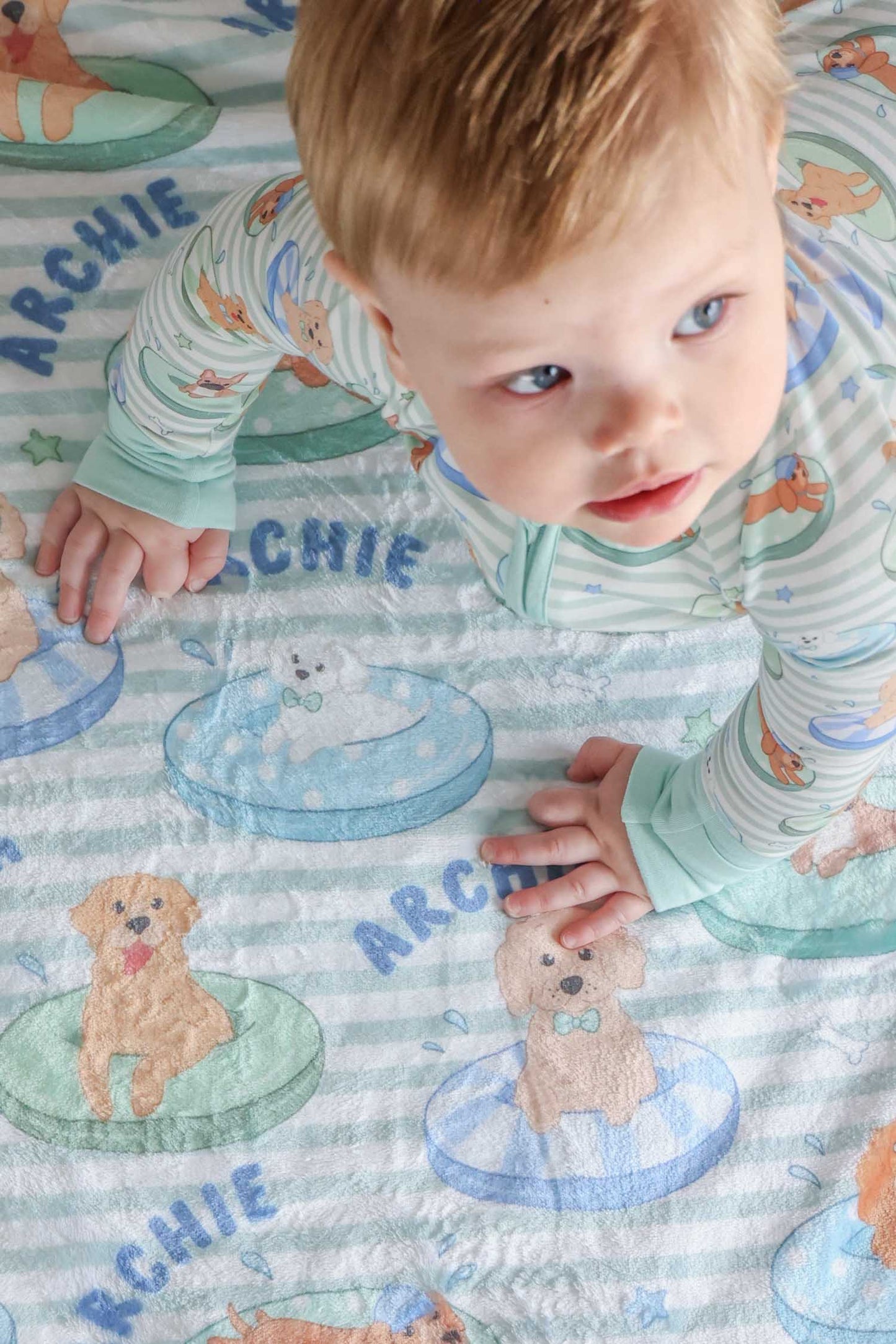 Personalized Kids Blanket | Poolside Pups Blue