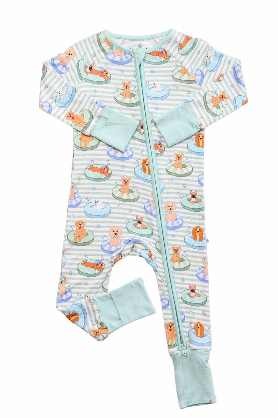 Convertible Bamboo Zip Romper | Poolside Pups Blue