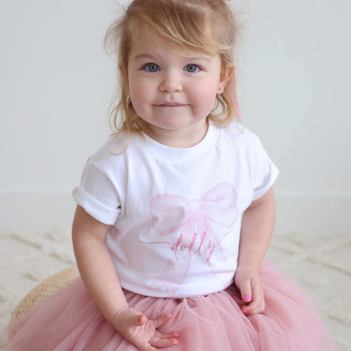 Personalized Bow Kids Graphic Tee | White