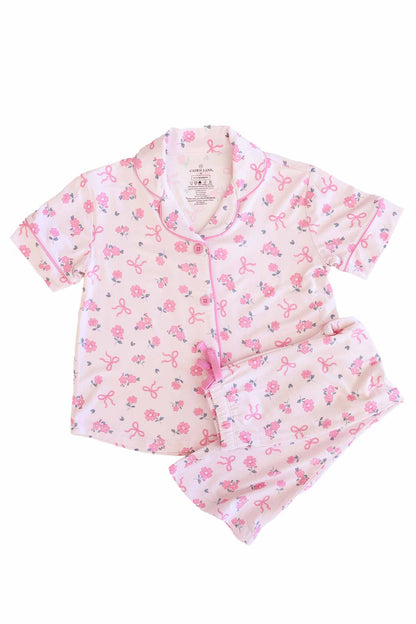 Girl's Two Piece Flare Lounge Set | Ribbon & Roses Pink