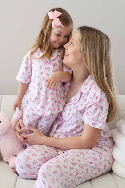 Girl's Two Piece Flare Lounge Set | Ribbon & Roses Pink