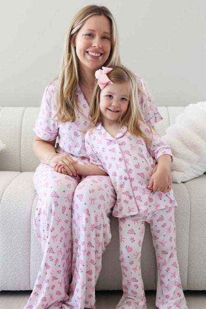 Girl's Two Piece Flare Lounge Set | Ribbon & Roses Pink