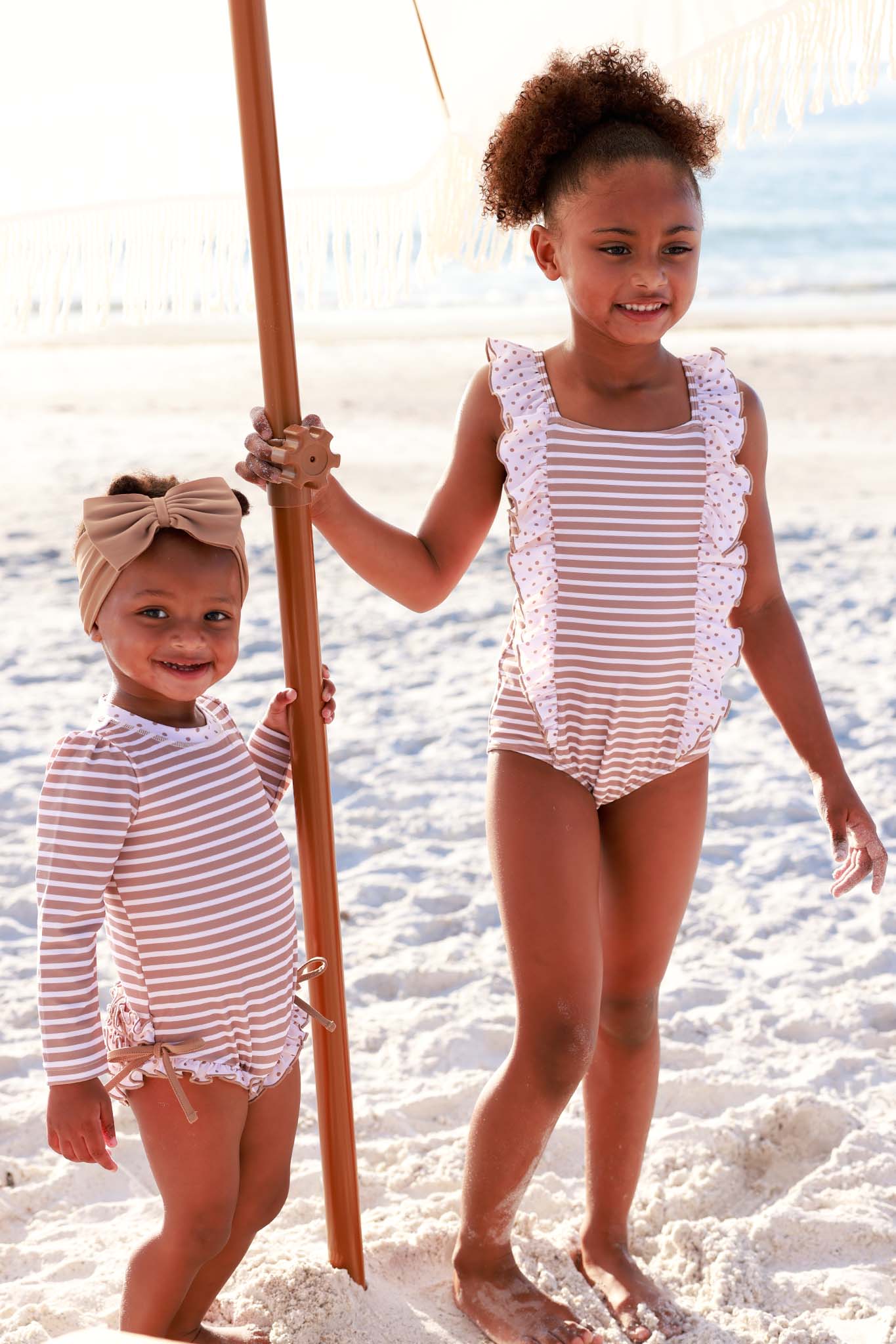 Long Sleeve Rash Guard With Ruffle Bottom | Sandy Stripes