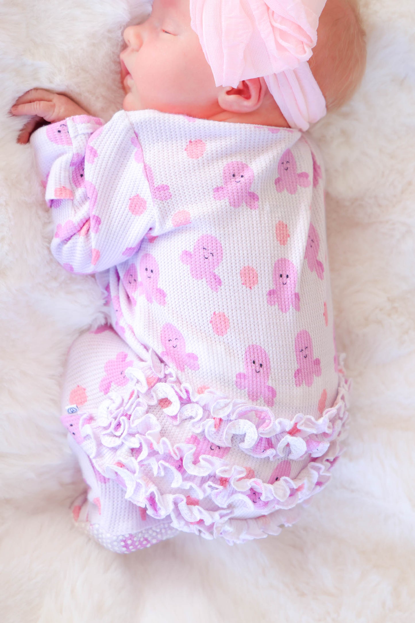 Bamboo Waffle Ruffle Zipper Footie | Sea Snuggles