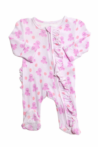 Bamboo Waffle Ruffle Zipper Footie | Sea Snuggles