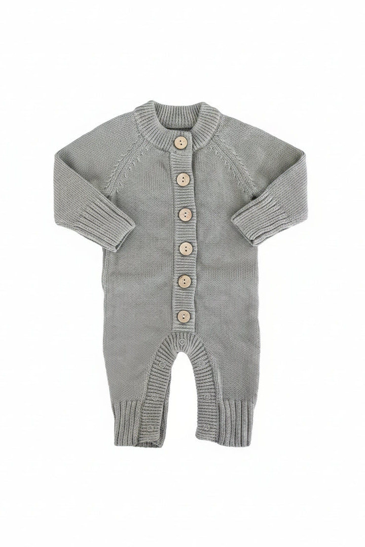 Knit Sweater Button Romper | Smoke