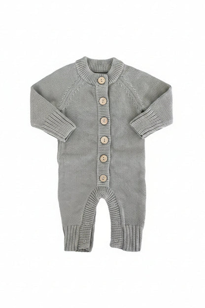 Knit Sweater Button Romper | Smoke
