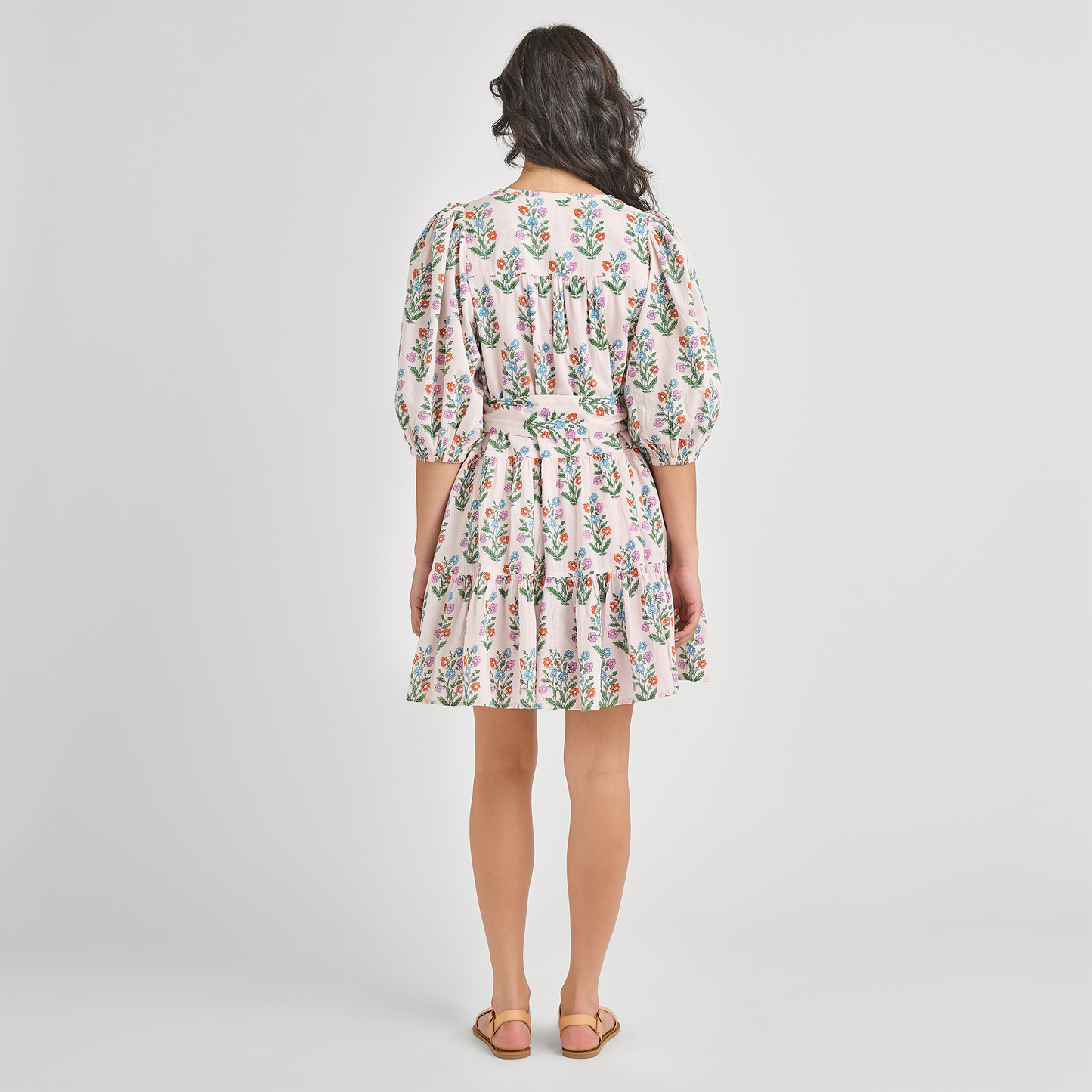 Womens Short Indira Dress - Pink Dewdrop Block Print