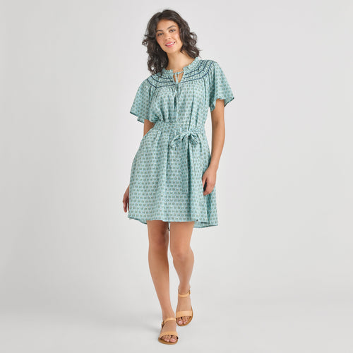 Womens Brynn Dress - Blue Prairie Block Print
