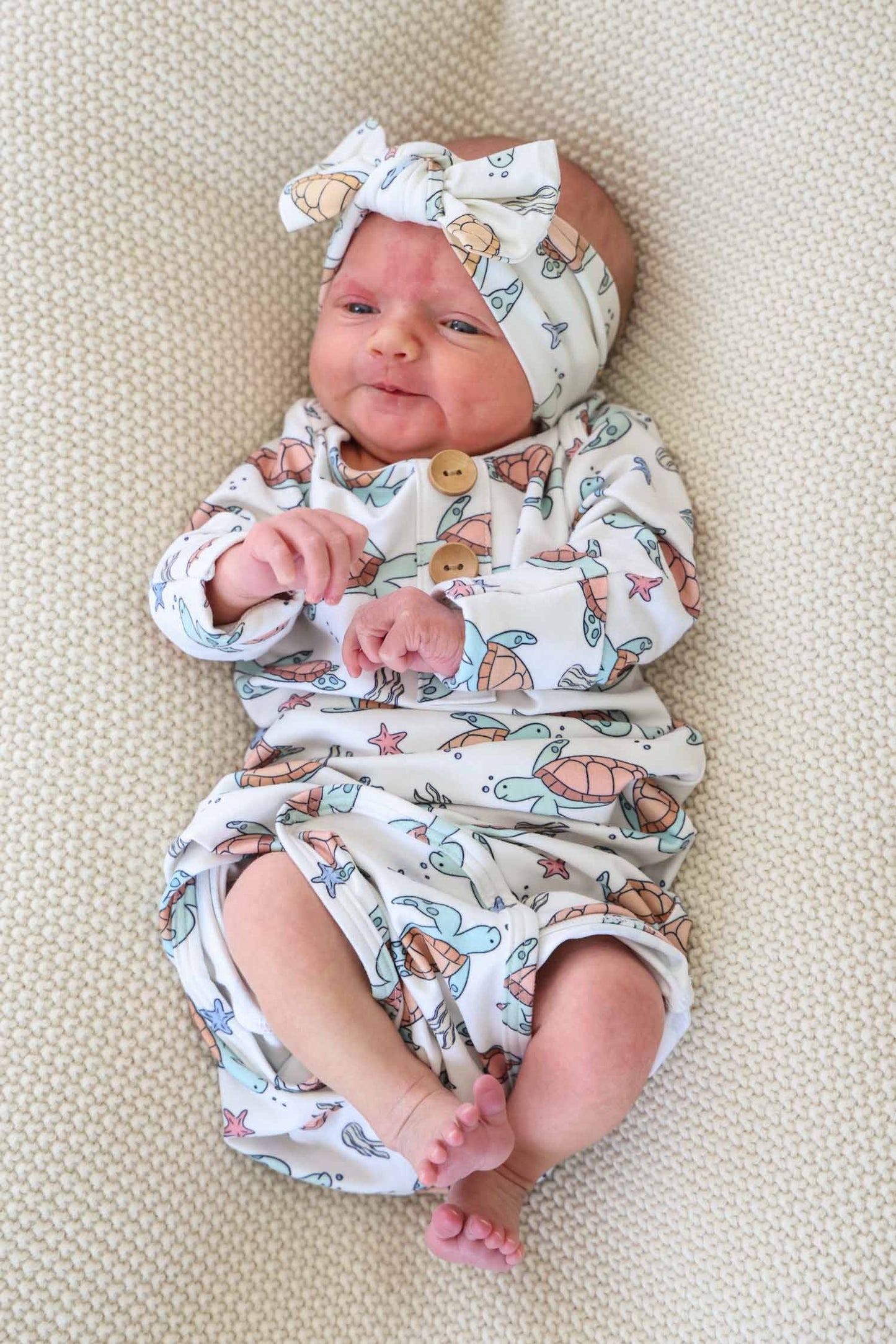 Newborn Baby Knot Gown & Hat Set | Turtley Rad