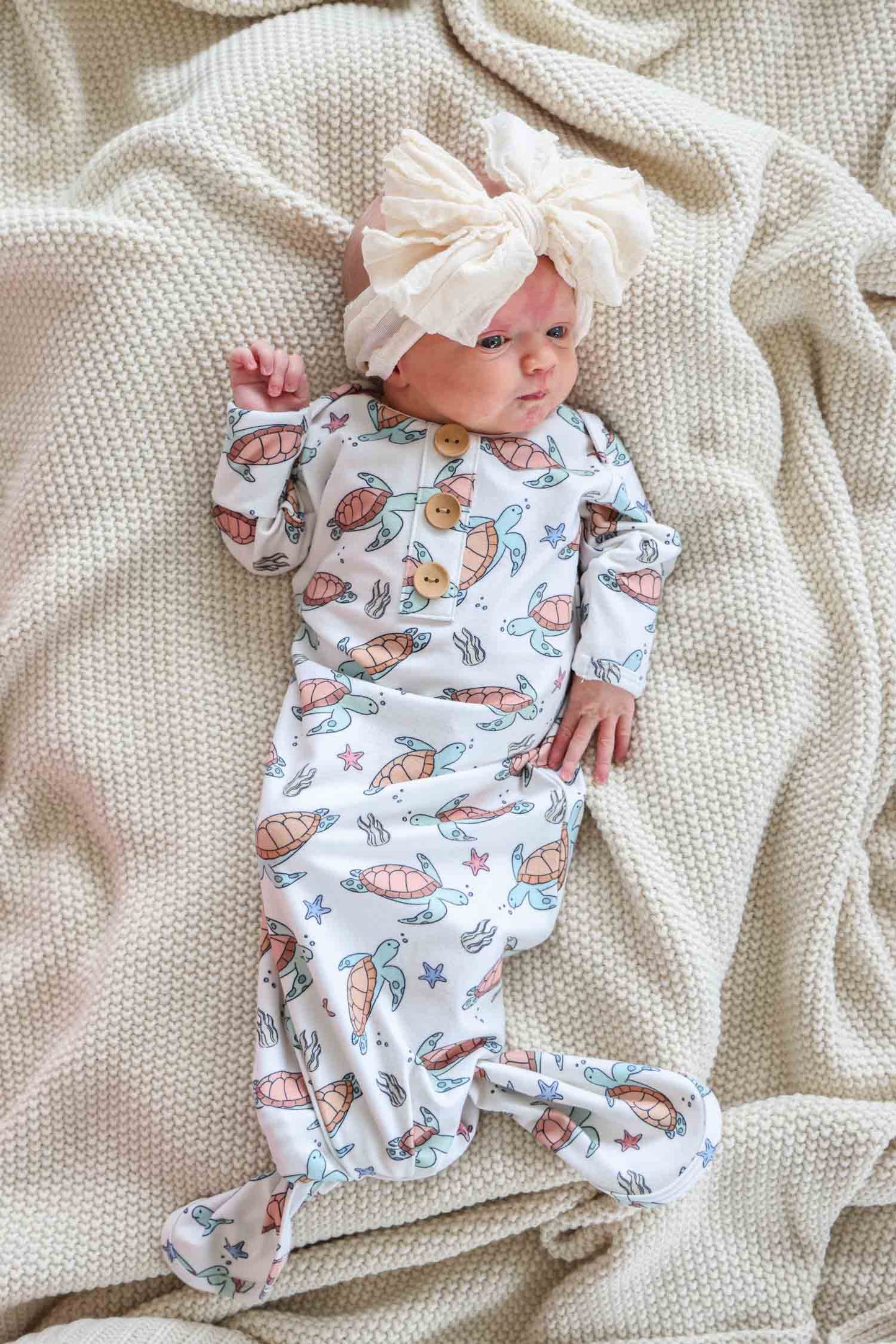 Newborn Baby Knot Gown & Hat Set | Turtley Rad