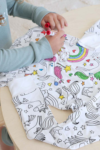 Colorable Two Piece Pajama Set | Enchanted Unicorns
