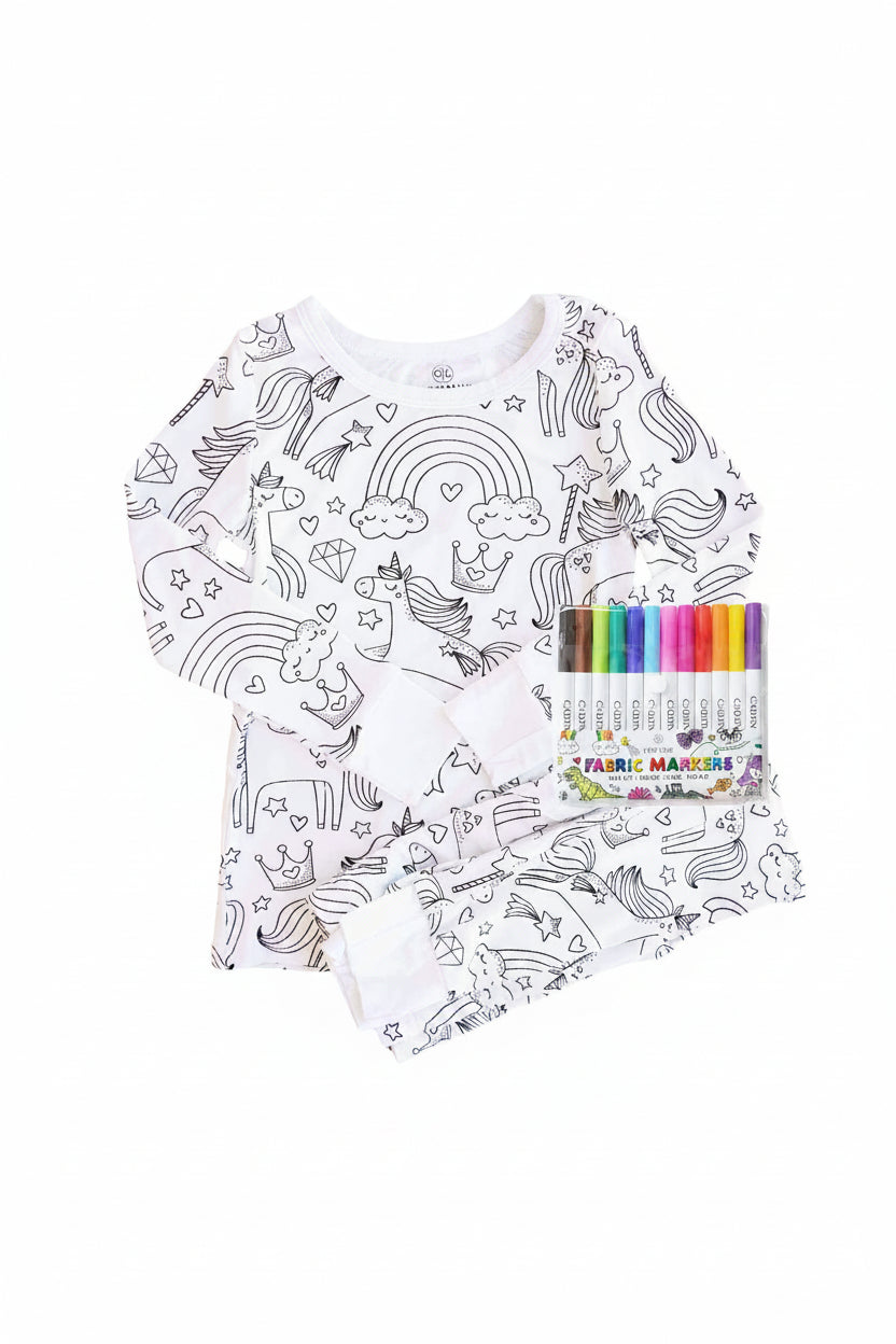 Colorable Two Piece Pajama Set | Enchanted Unicorns