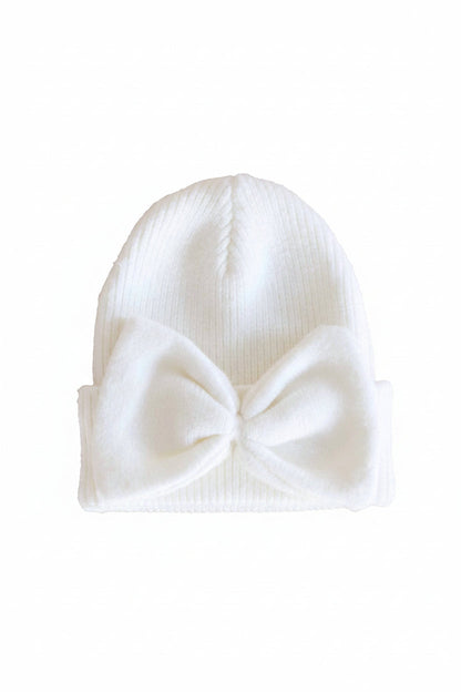 Knit Newborn Bow Beanie | Light Ivory